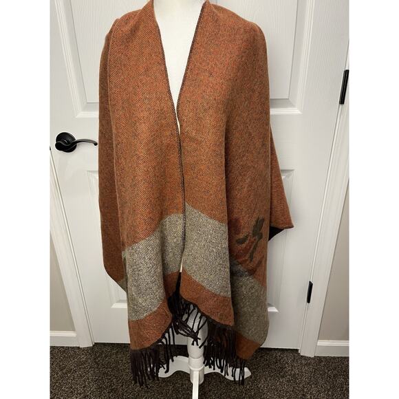 Poncho Shawl Womens Brown Floral Fringe Hem Open Front Wrap Super Soft - Picture 5 of 9